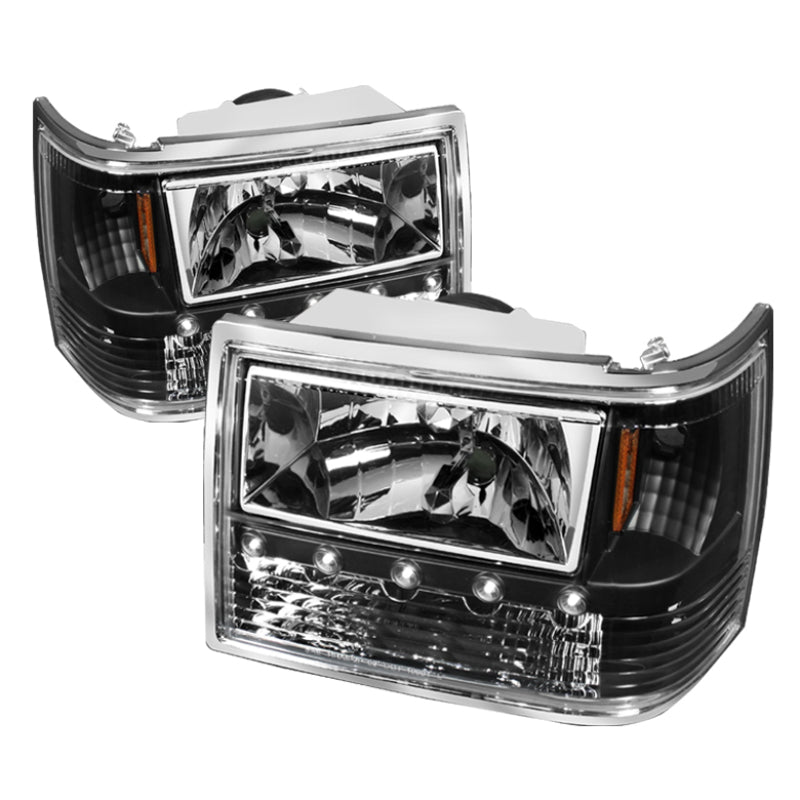 xTune Jeep Grand Cherokee 93-98 1Pc Crystal Headlights Black HD-ON-JGC93-1PC-LED-BK