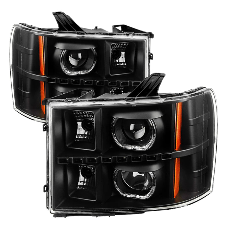xTune GMC Sierra 1500/2500/3500 07-13 Projector Headlights LED Halo Black PRO-JH-GSIE07-CFB-BK
