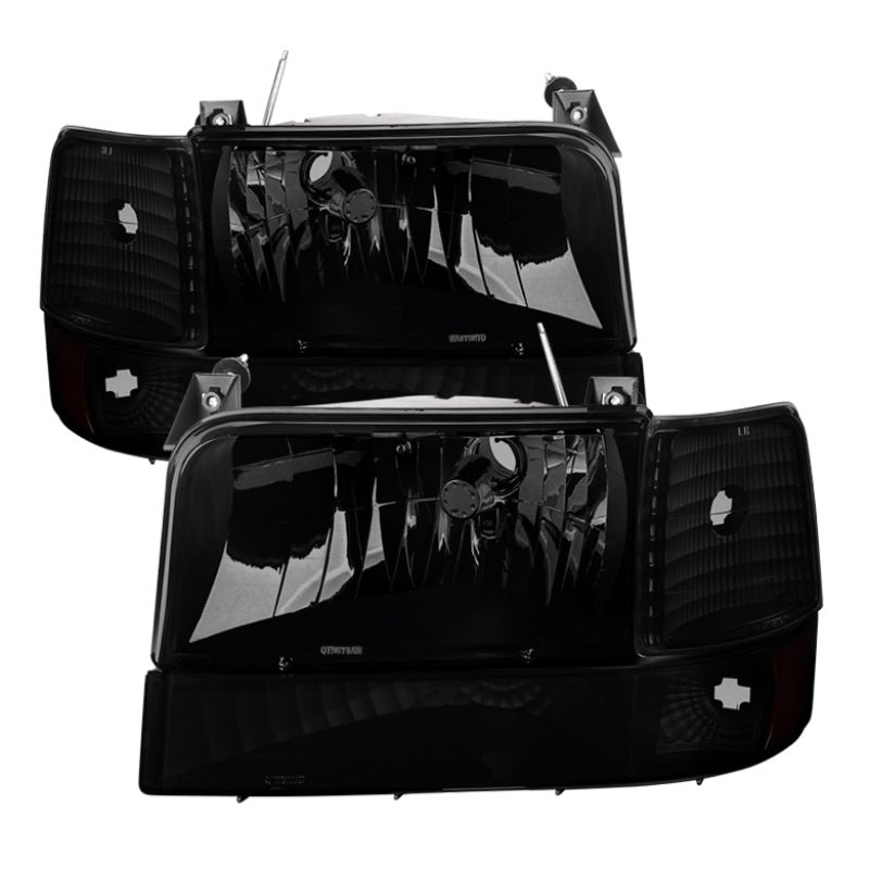 xTune Ford F150 92-96 Headlights w/Corner Bumper 6pcs Amber- Black Smoked HD-JH-FB92-SET-AM-BSM