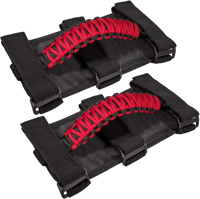 Roll Bar Grab Handles for Jeep Wrangler, Gladiator, and CJs-Red OTC