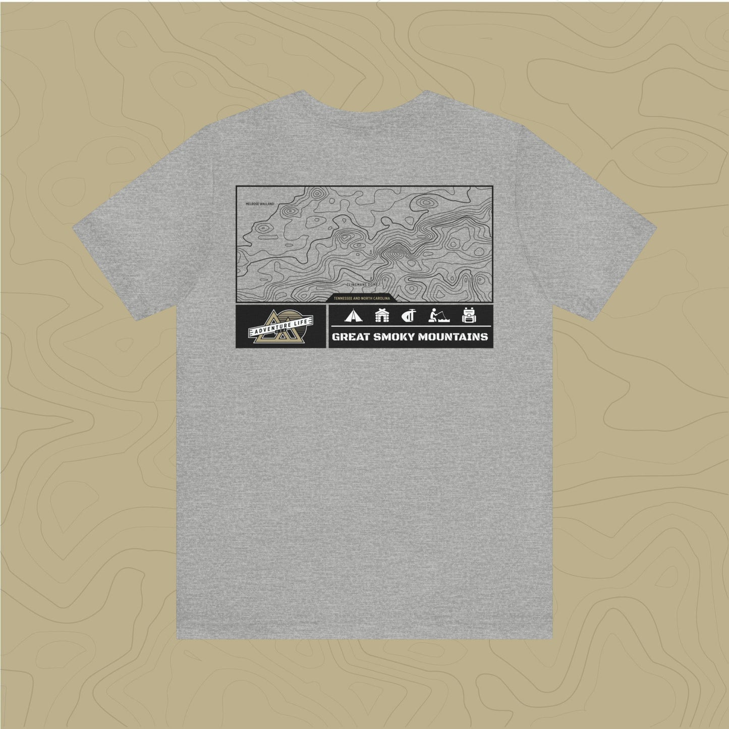 Great Smoky Mountains National Park - Adventure Life Trail Topographic Garment Dyed Tee
