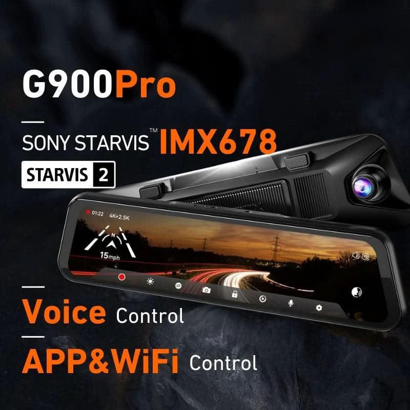 WOLFBOX G900Pro 12MP WiFi Touch Screen Rear View Mirror Dash Cam Smart Mirror