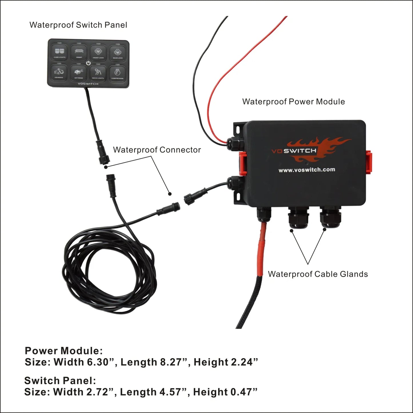 Voswitch UV100 Universal 8 Gang Programmable Switch Panel for Truck / UTV / Side by Side / Boat