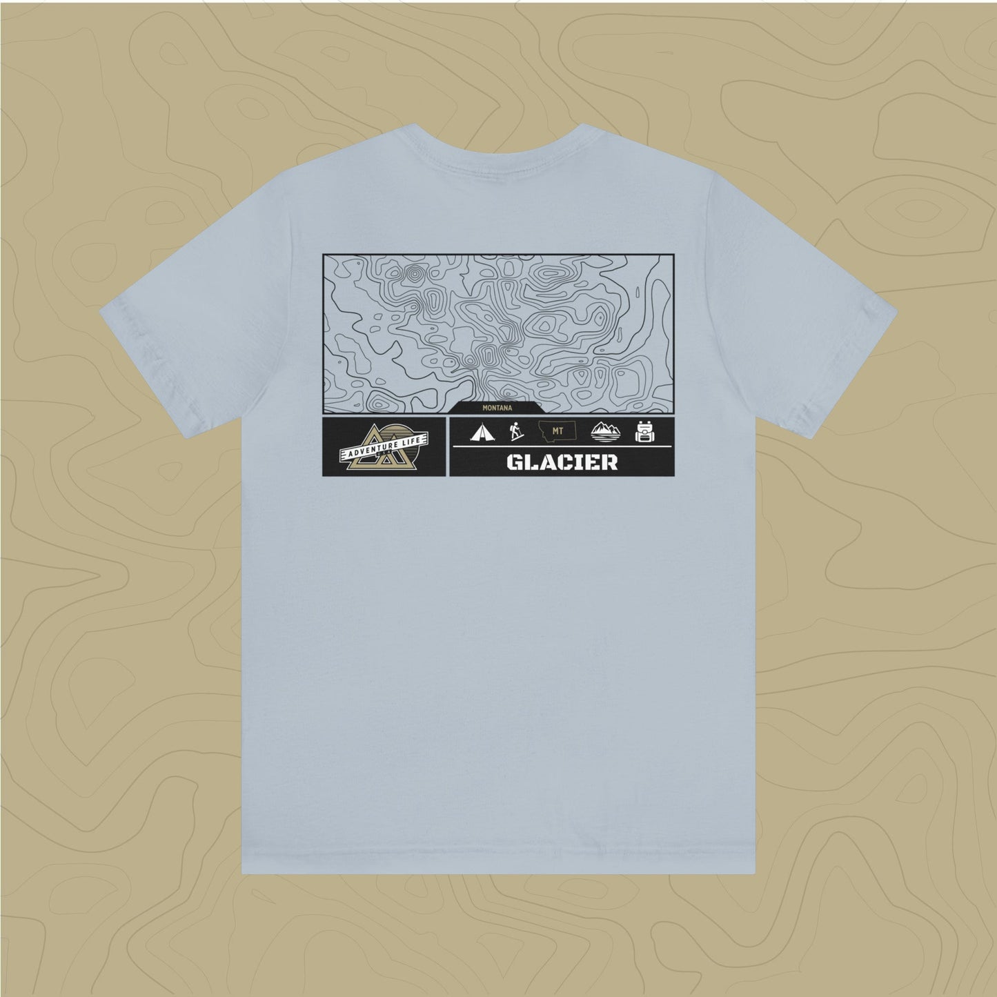Glacier National Park - Adventure Life Trail Topographic Garment Dyed Tee