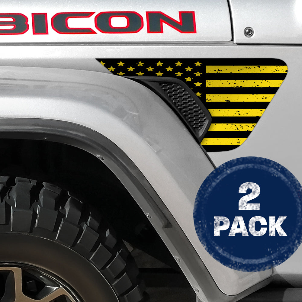 Black and Yellow Distressed Flag 2pc Vinyl Fender Decal