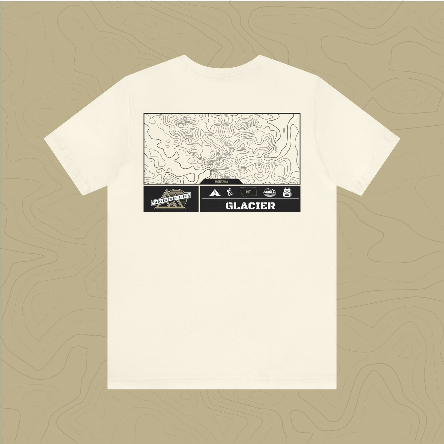 Glacier National Park - Adventure Life Trail Topographic Garment Dyed Tee