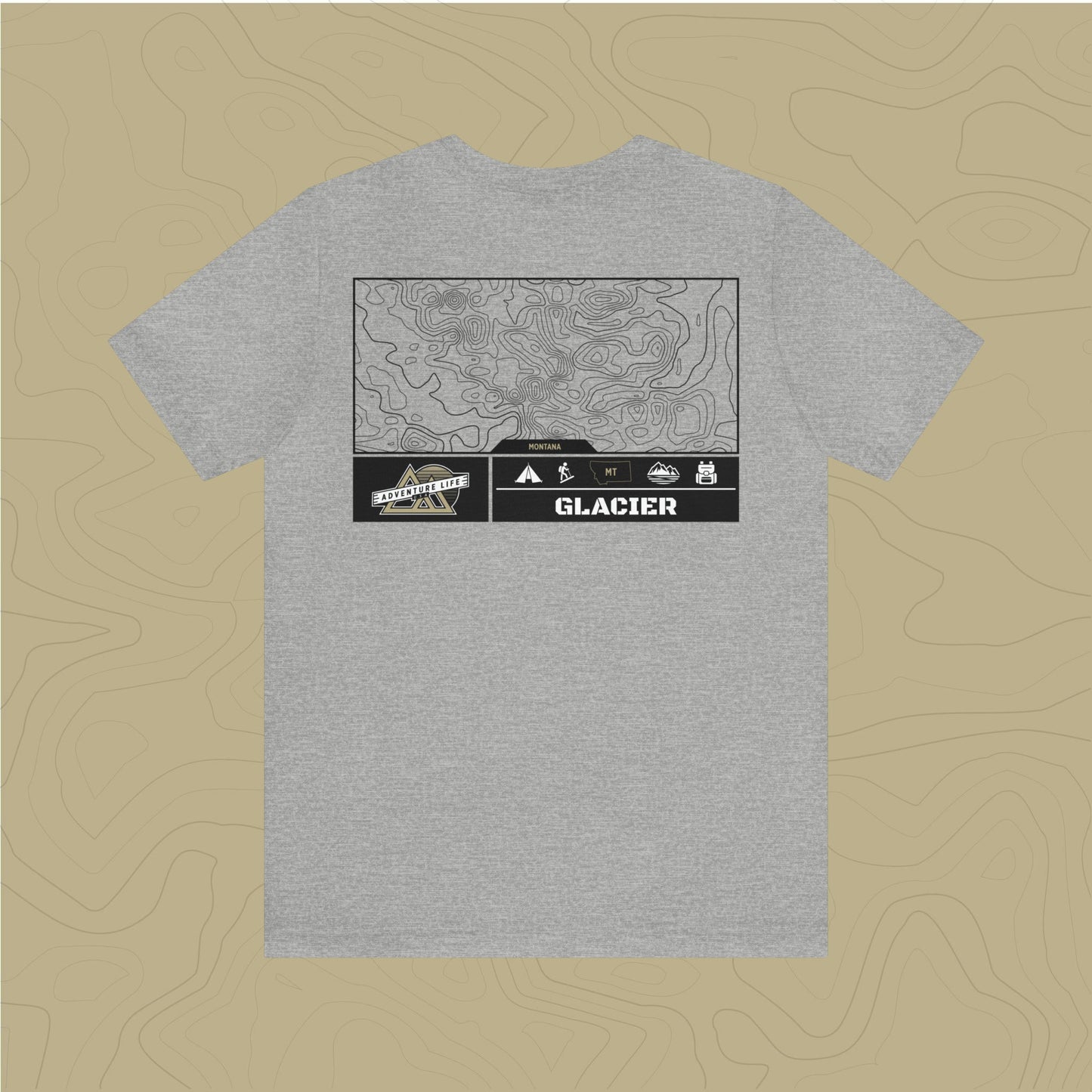 Glacier National Park - Adventure Life Trail Topographic Garment Dyed Tee