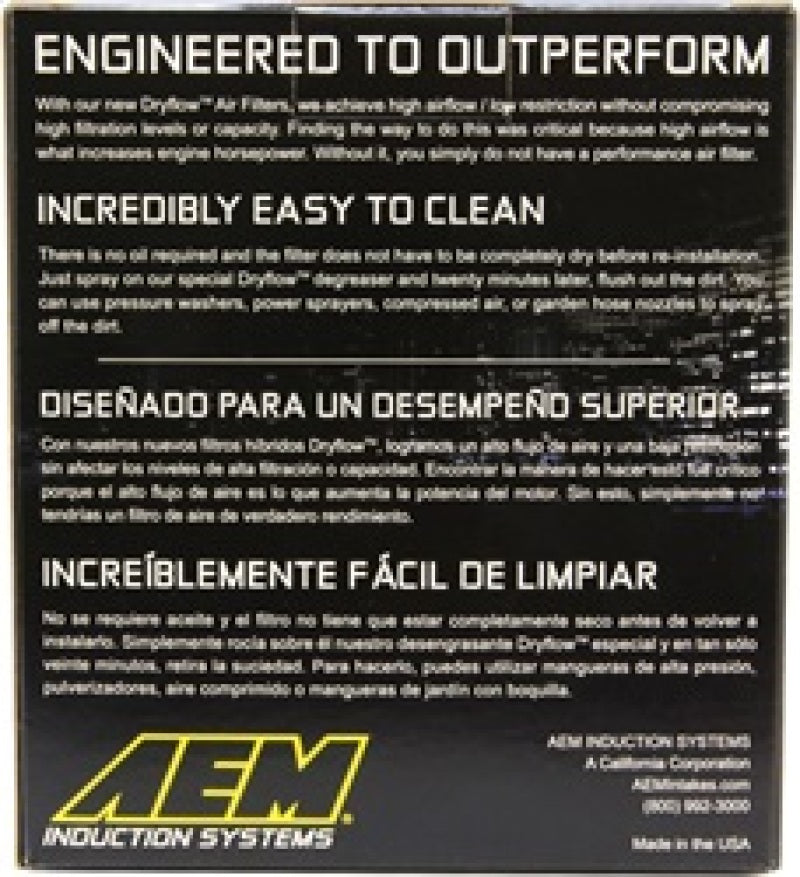 AEM Dryflow Air Filter Conical 5.5in Base OD x 4.75in Top OD x 5in Height