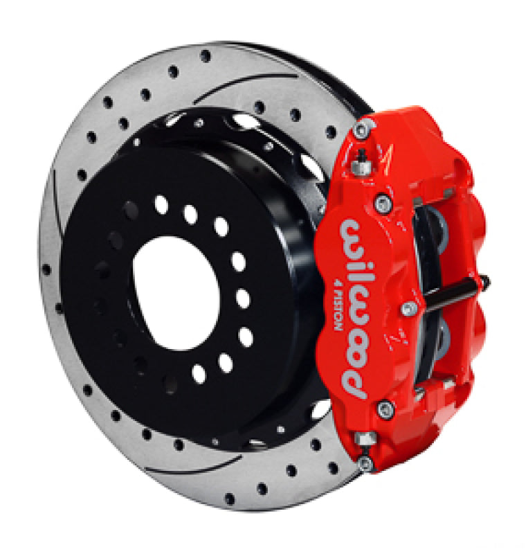 Wilwood Narrow Superlite 4R Rear Kit 12.88in Drilled Red G-Body W/ 2.62in Axle Offset