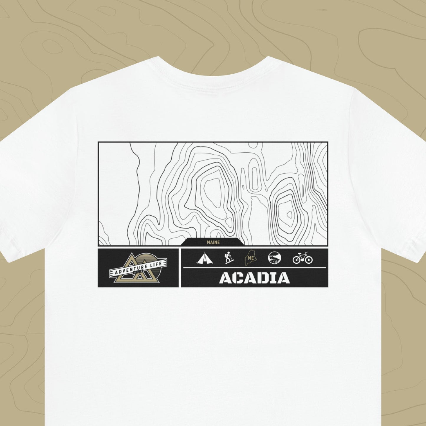 Acadia National Park - Adventure Life Trail Topographic Garment Dyed Tee