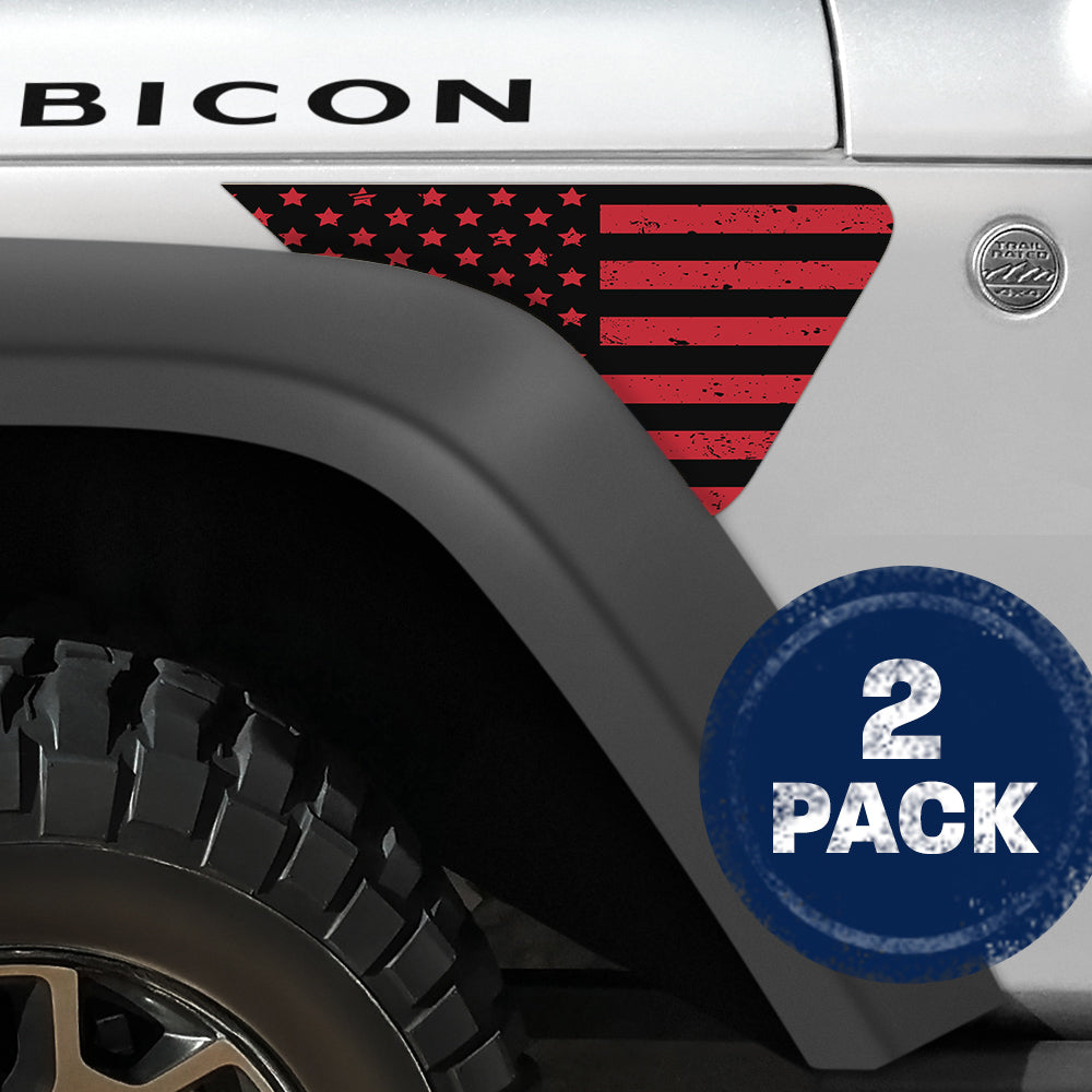 Black and Red Distressed Flag 2pc Vinyl Fender Decal