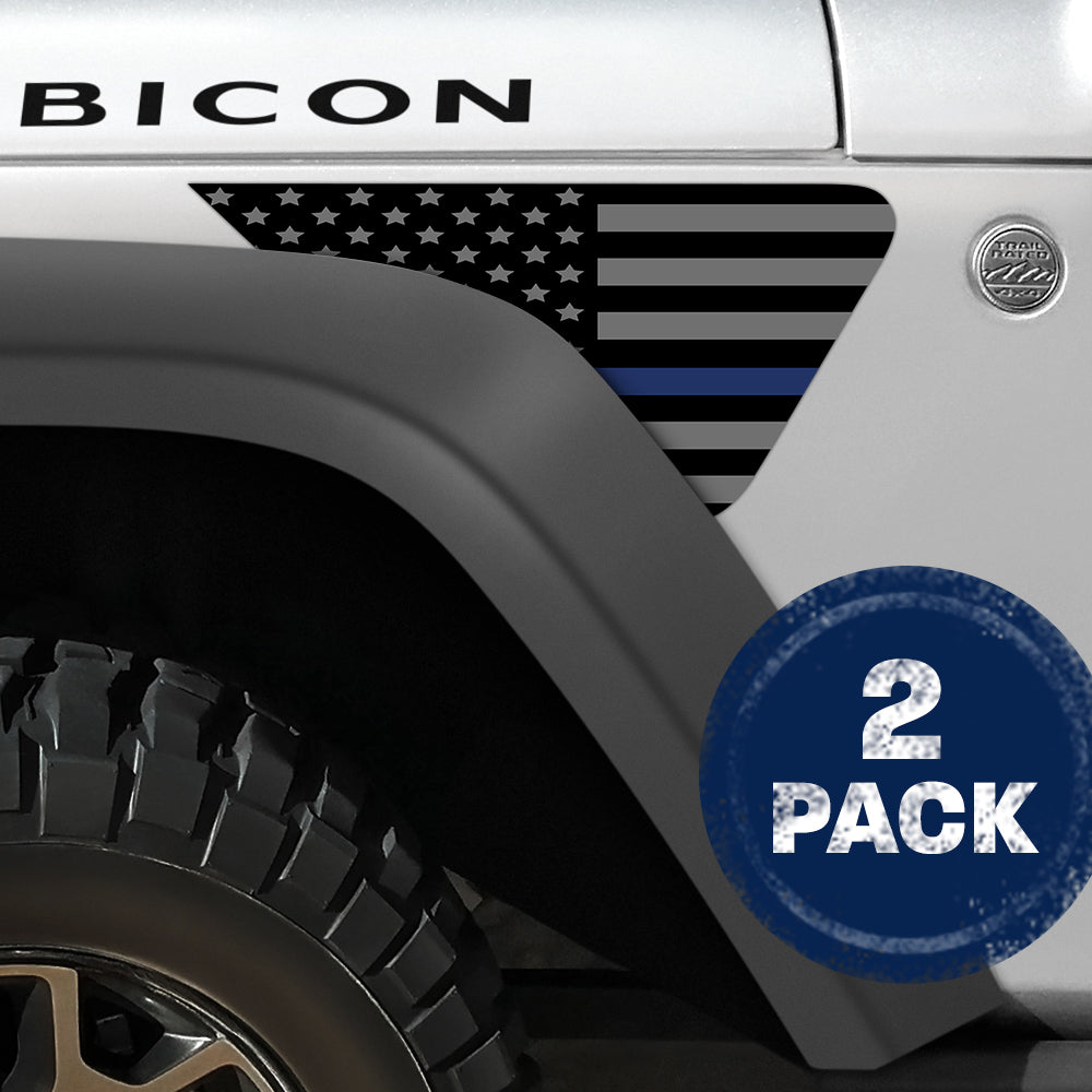 Thin Blue Line American Flag 2pc Vinyl Fender Decal