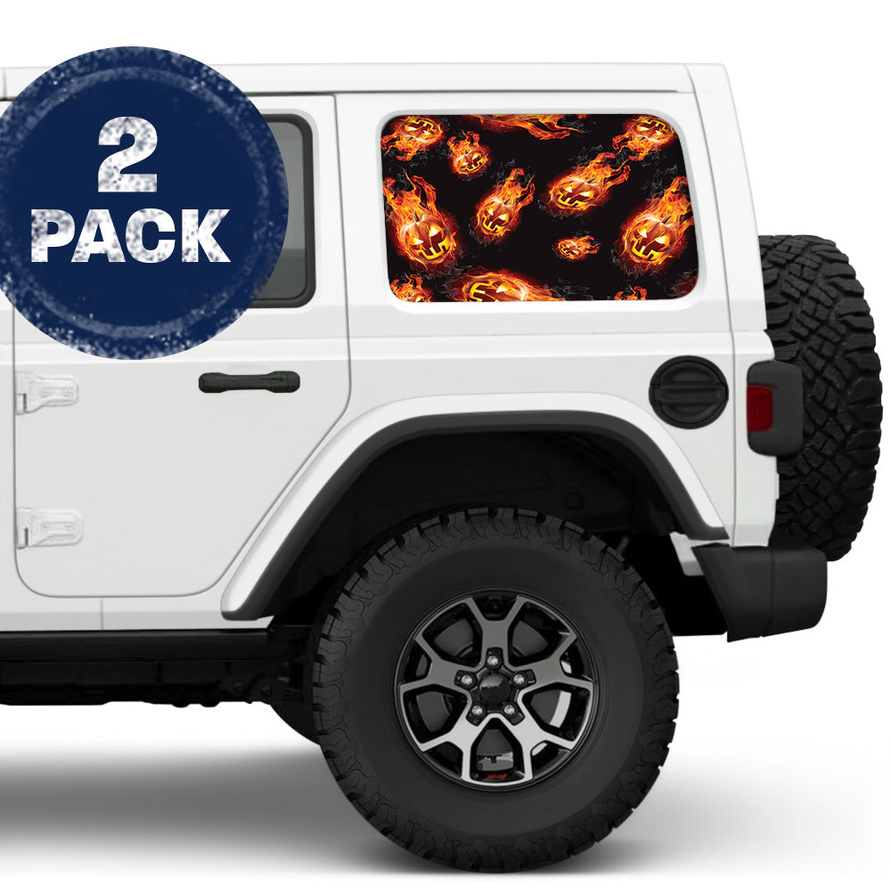 Flaming Pumpkins Side Windows Printed Vinyl Decal