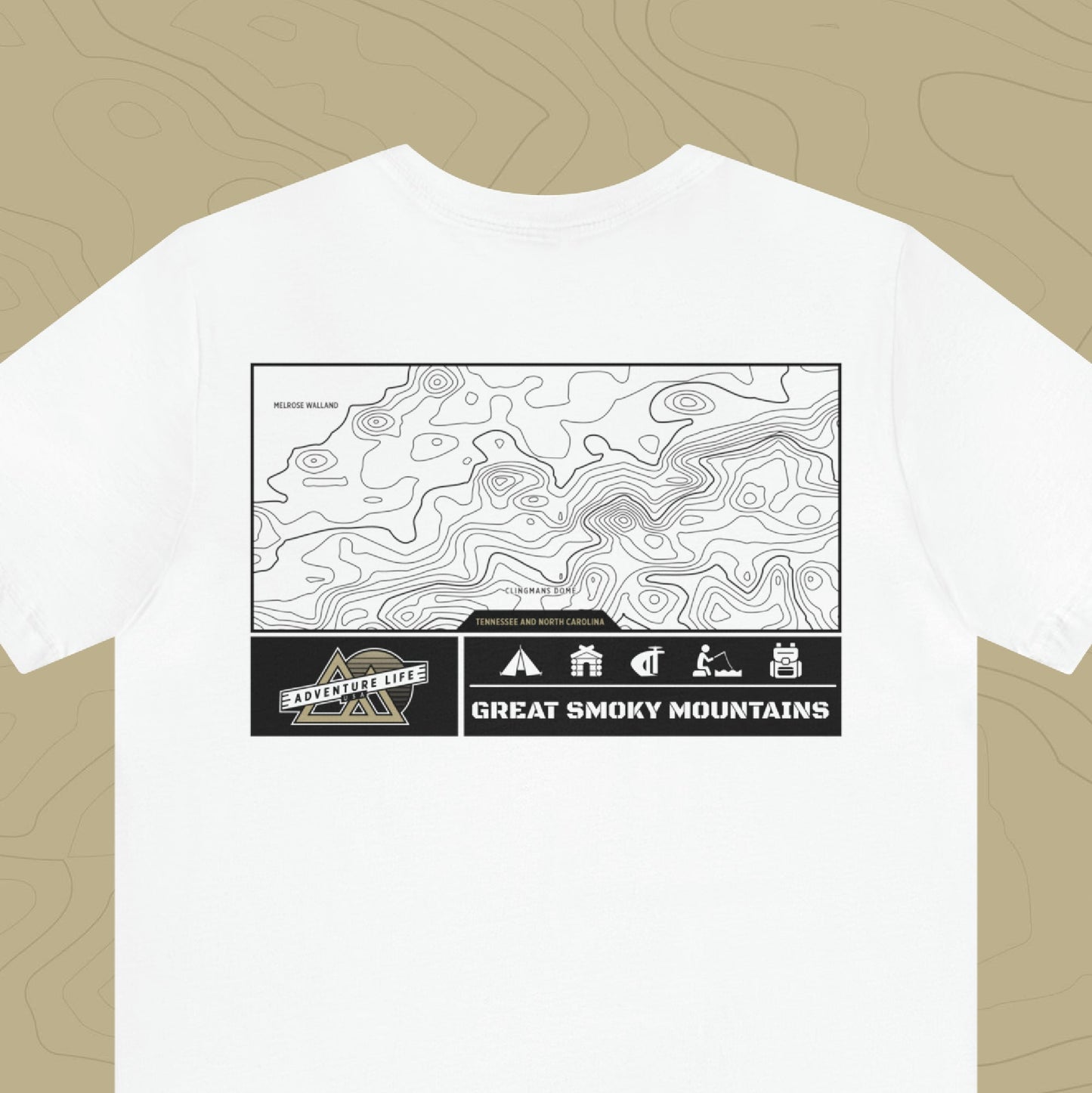 Great Smoky Mountains National Park - Adventure Life Trail Topographic Garment Dyed Tee