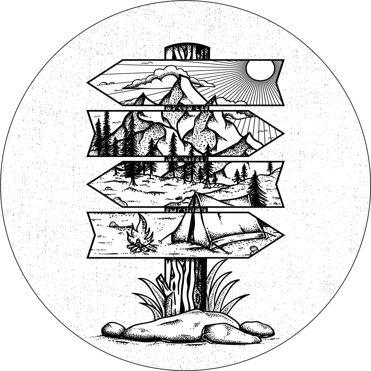 Mountains Sign Unique Spare Tire Cover for Jeep, Broncos, RV, Campers, & More