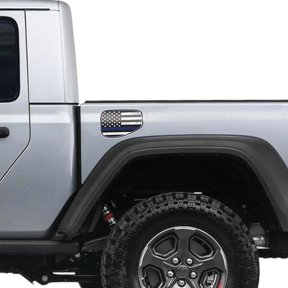 Thin Blue Line Distressed Gas Cap Decal for JT or Gladiator