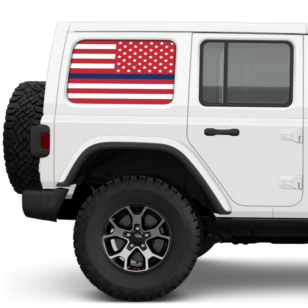 White & Red Thin Blue Line Side Windows Printed Vinyl Decal