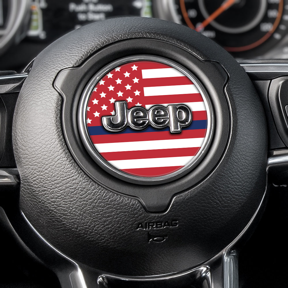 White & Red Thin Blue Line Steering Wheel Decal