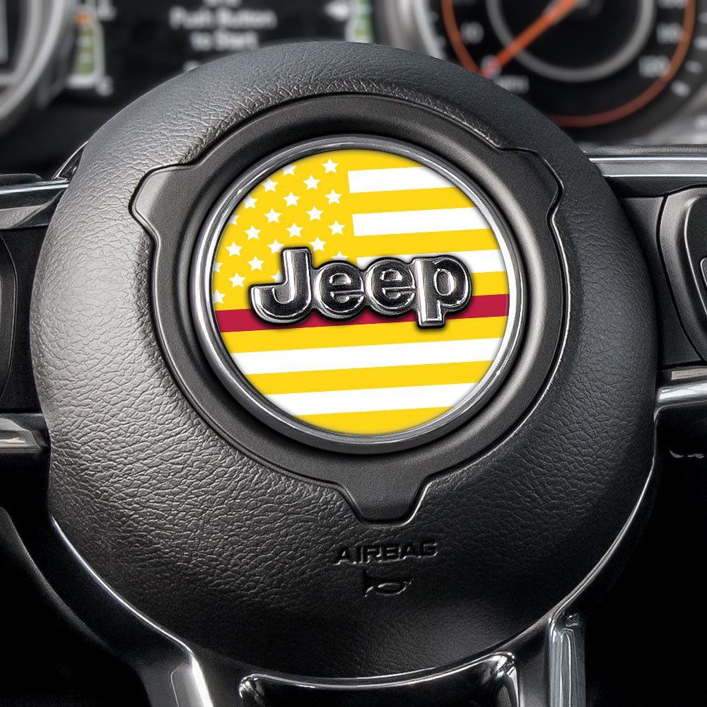 White & Yellow Thin Red Line Steering Wheel Decal