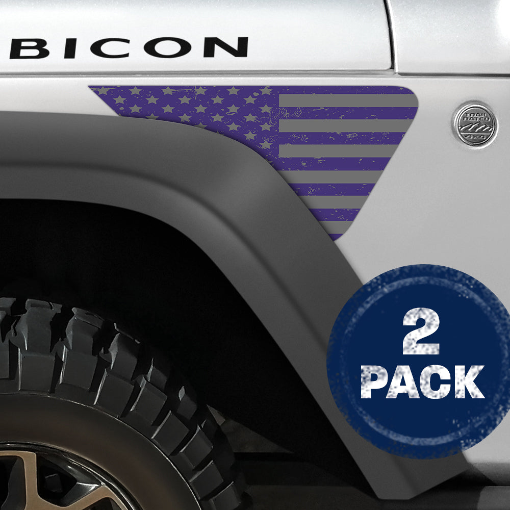 Distressed Purple & Silver Flag 2pc Vinyl Fender Decal