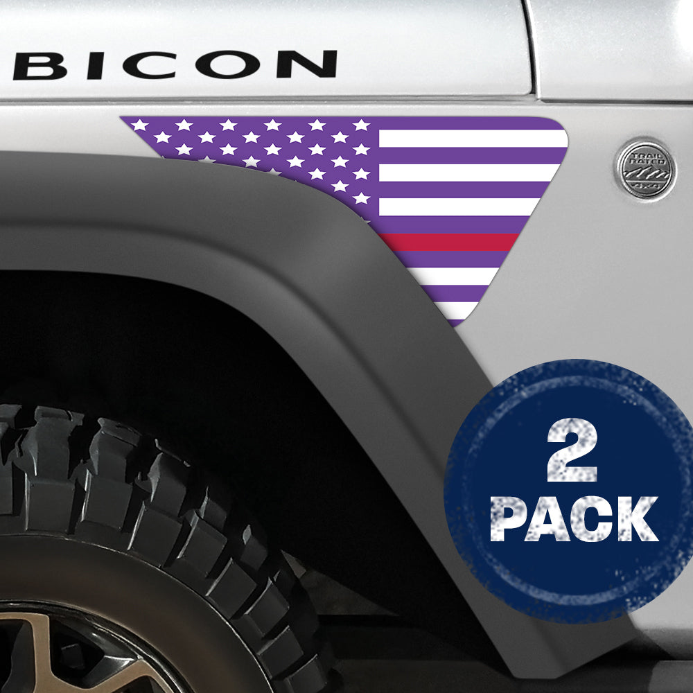 White and Purple Thin Red Line Flag 2pc Vinyl Fender Decal