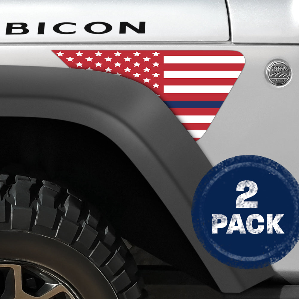 White & Red Thin Blue Line Flag 2pc Vinyl Fender Decal