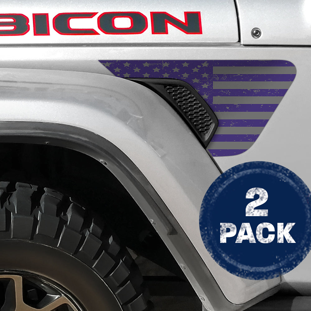 Distressed Purple & Silver Flag 2pc Vinyl Fender Decal