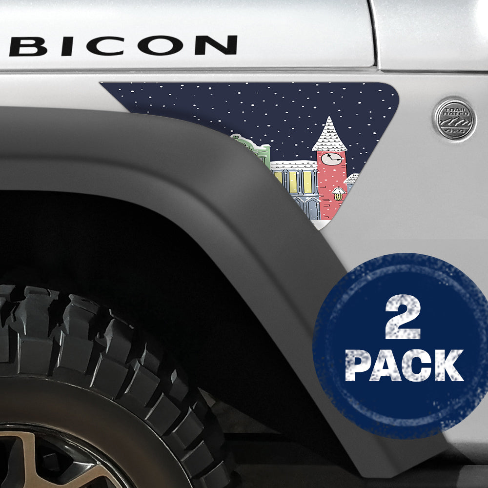 Xmas Village 2pc Vinyl Fender Decal