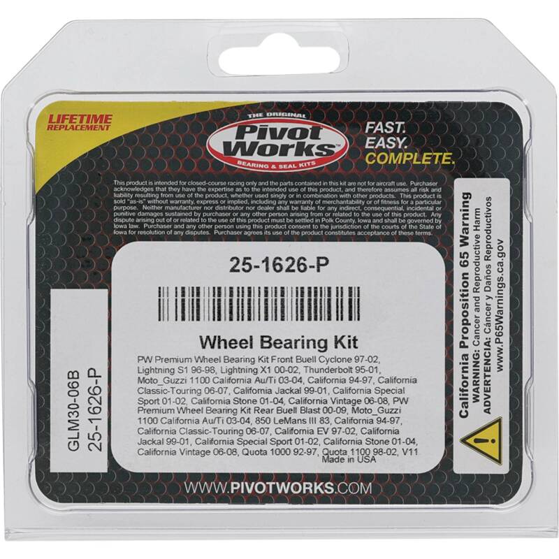 Pivot Works Buell, Moto Guzzi Wheel Bearing Kit Premium Bearings