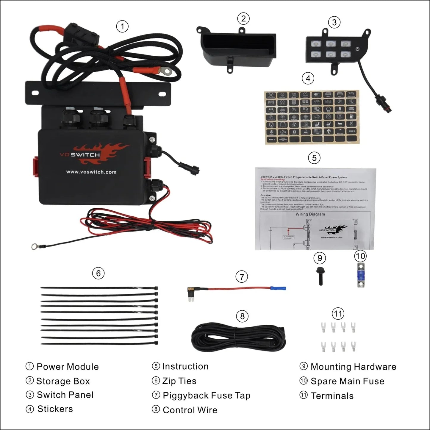 Voswitch JL300 Lower Dash Switch Panel for Jeep JL Wrangler 2018-2024 and Gladiator 2020-2024